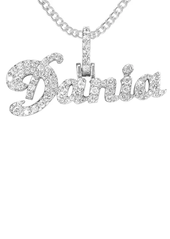 14K White Gold Full Diamond Name Plate Necklace | Style #27