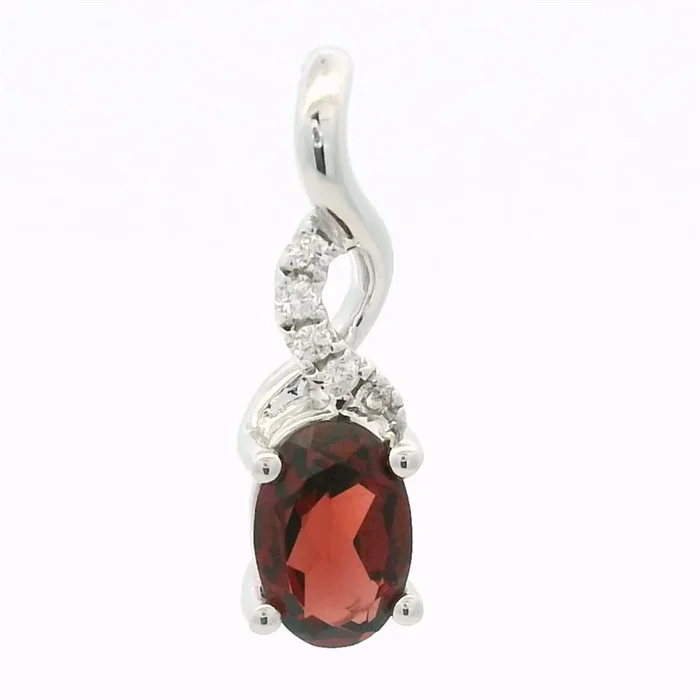 14K White Gold Garnet Drop Pendant