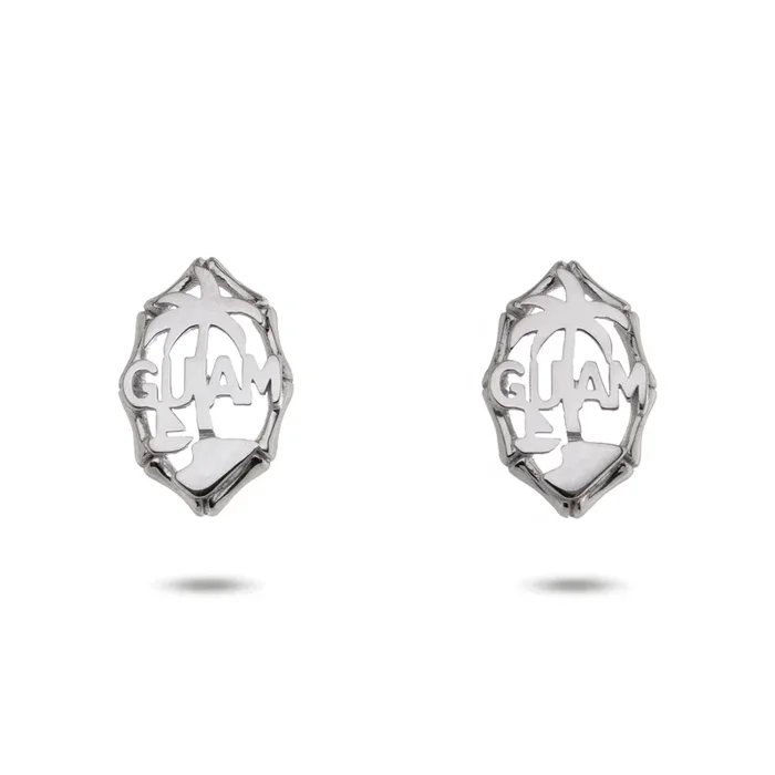 14K White Gold Guam Seal Stud Earrings