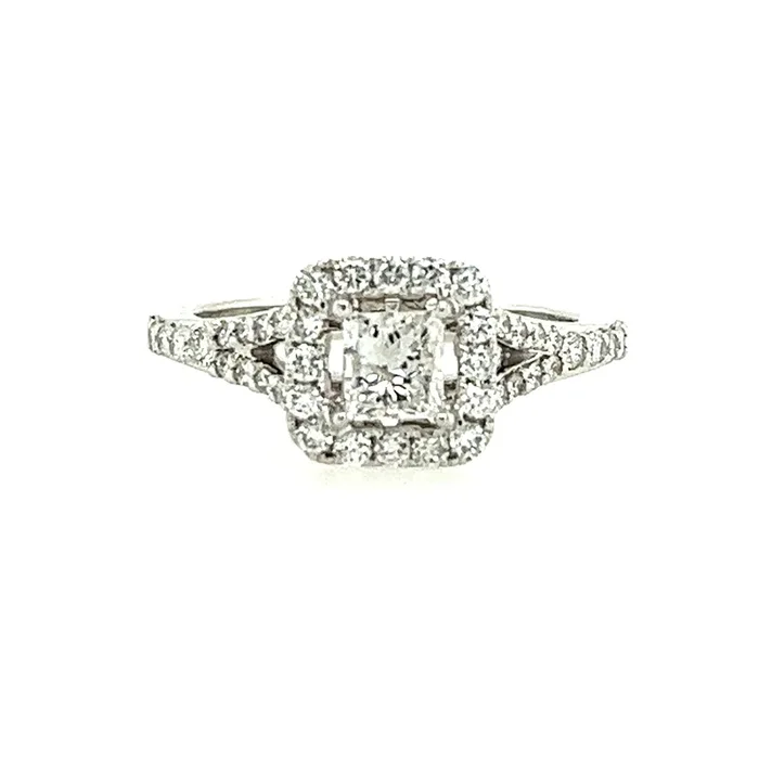14k White Gold Halo Princess Lakeshore Diamond Engagement Ring