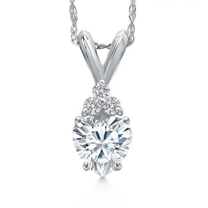 14K White Gold Heart Shape 5MM Gemstone and Lab Grown Diamond Pendant Necklace for Women With 18 Inch Chain