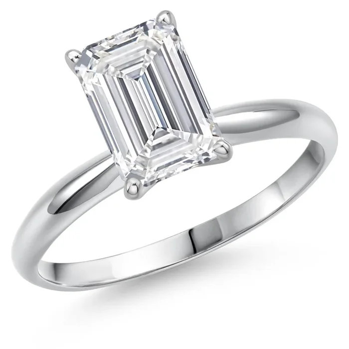 14K White Gold IGI Certified Lab Grown Diamond Solitaire Engagement Ring for Women | 2 Ct Emerald Cut | F-G Color | VS Clarity