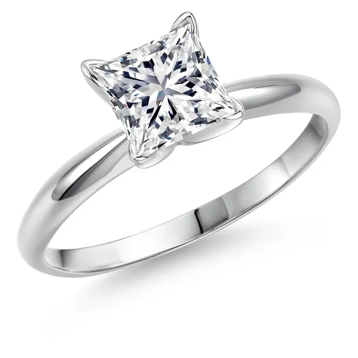 14K White Gold IGI Certified Lab Grown Diamond Solitaire Ring For Women | 1 Ct Princess Cut | E-F Color | VS1-VS2 Clarity