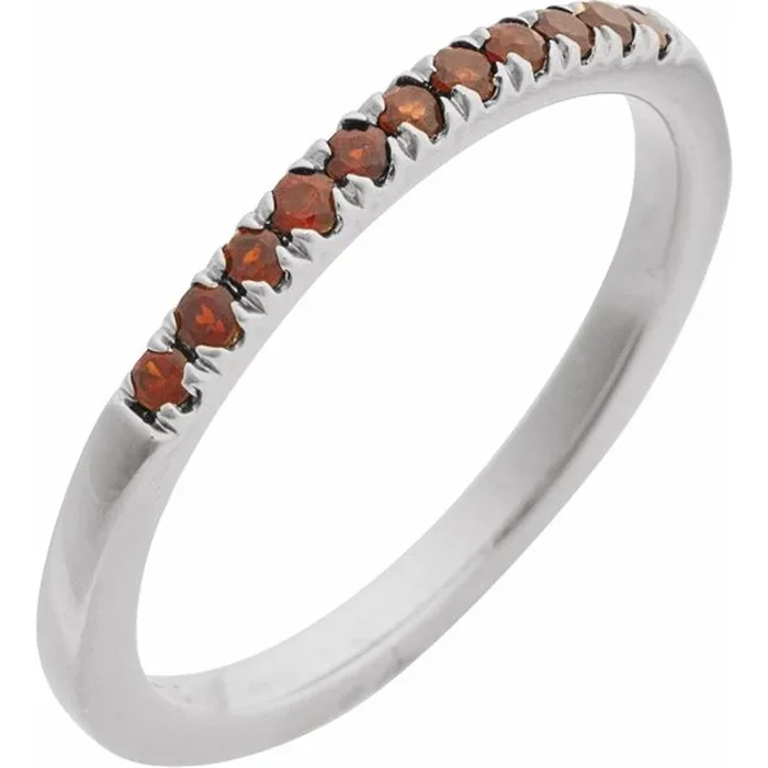 14K White Gold January Birthstone Round Garnets Band Ring