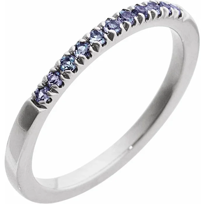 14K White Gold June Birthstone Round Alexandrites Band Ring