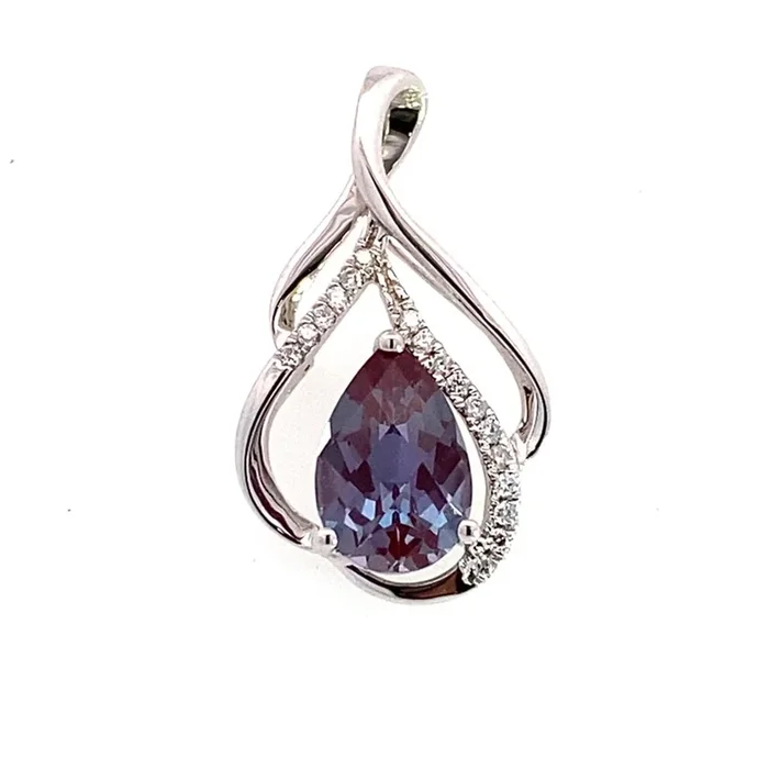 14K White Gold Lab Grown Alexandrite Free Form Pendant