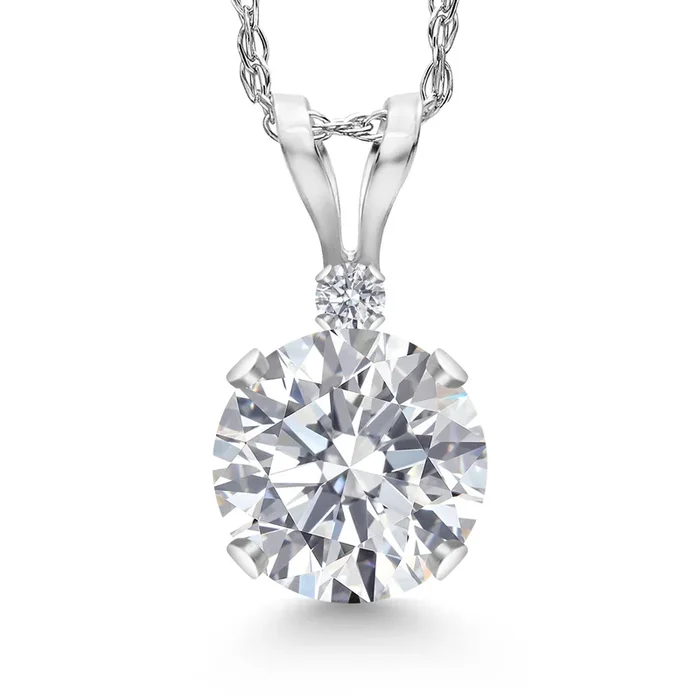 14K White Gold Lab Grown Diamond Pendant Necklace for Women | 0.76 Cttw | Gemstone April Birthstone | Round 6MM | DEF Color | VVS-VS Clarity | With 18 Inch Chain