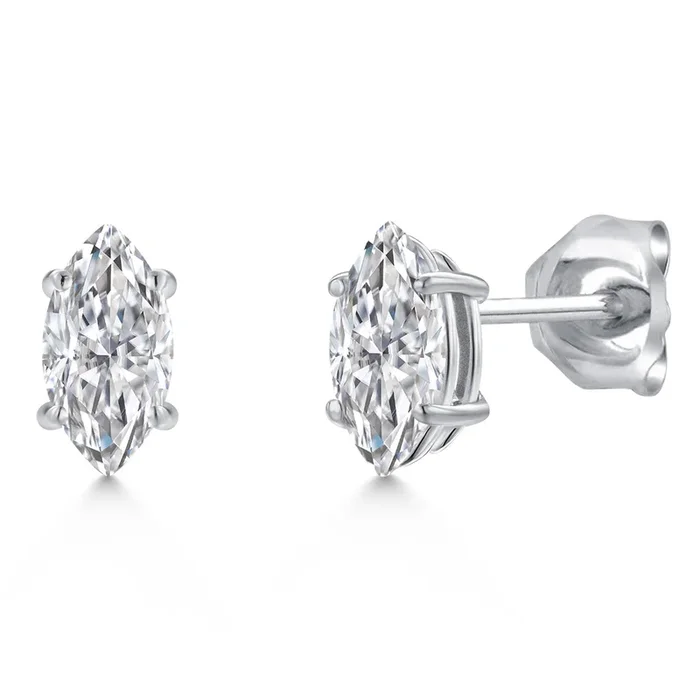 14K White Gold Lab Grown Diamond Stud Earrings For Women Men | 0.66 Cttw | Gemstone Birthstone | Marquise 7X4MM | DEF Color | VVS-VS Clarity