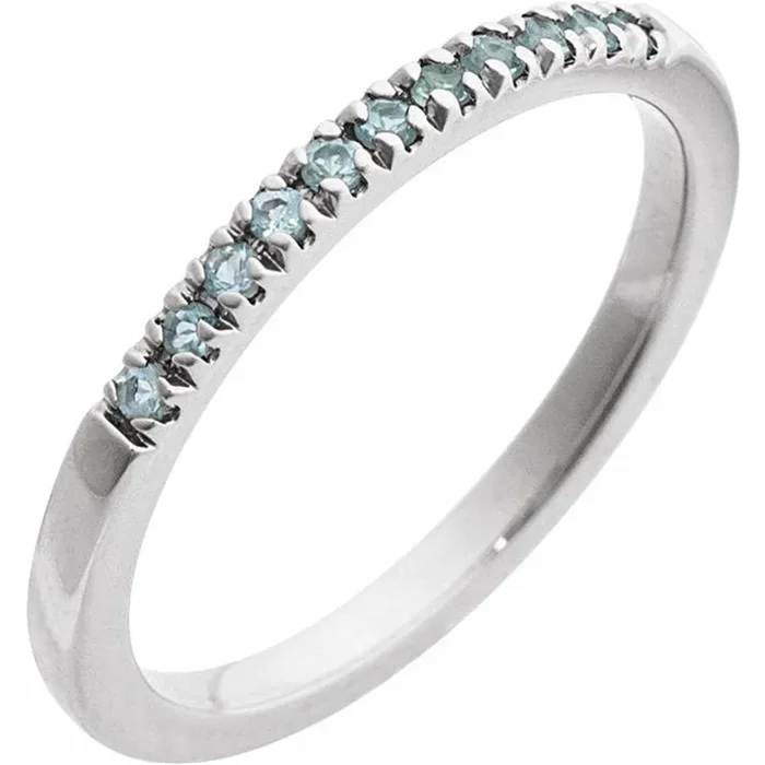 14K White Gold March Birthstone Round Aquamarine Band Ring