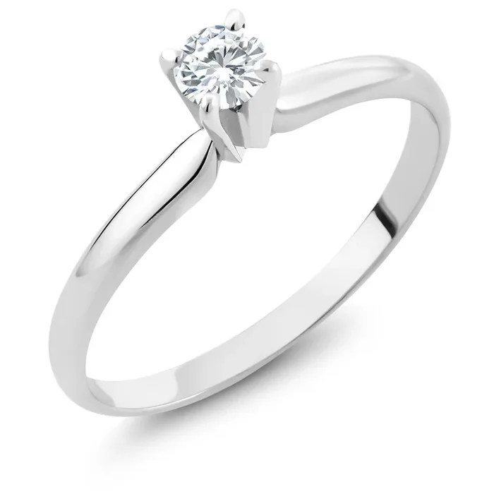 14K White Gold Moissanite Solitaire Engagement Ring For Women (0.23 Cttw, Round 4MM)