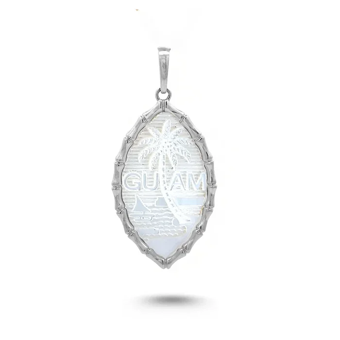 14K White Gold Mother of Pearl Guam Seal Bamboo Pendant