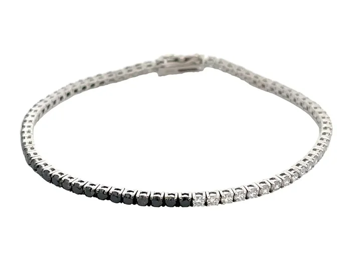 14K White Gold Natural Black And White Diamonds Tennis Bracelet