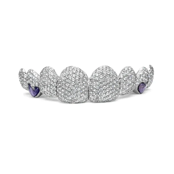 14K White Gold Pave and Purple Gem (Top) Grillz