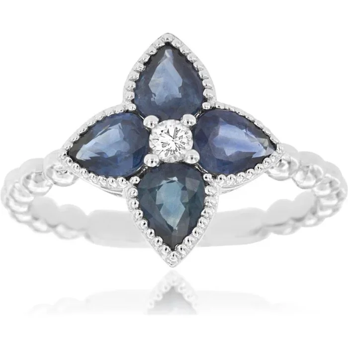 14K White Gold Pear Sapphires Flower Ring