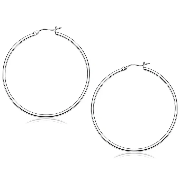 14k White Gold Polished Hoop Earrings (2×50 mm)