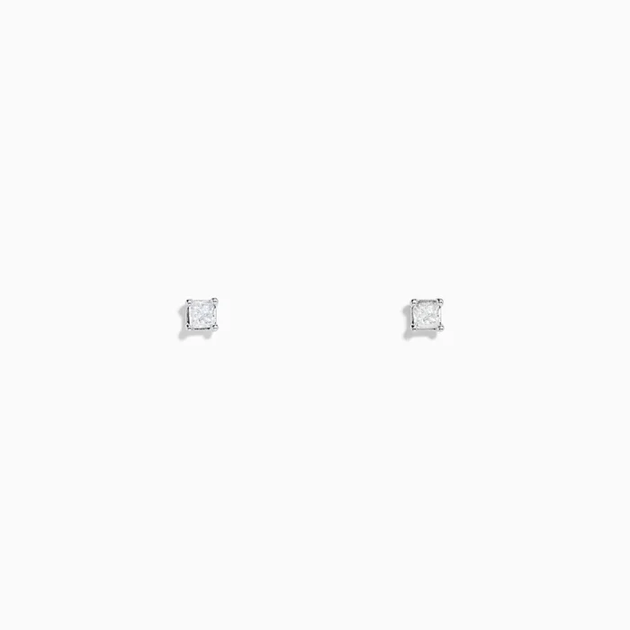 14K White Gold Princess Cut Diamond Solitaire Stud Earrings, 0.14 TCW