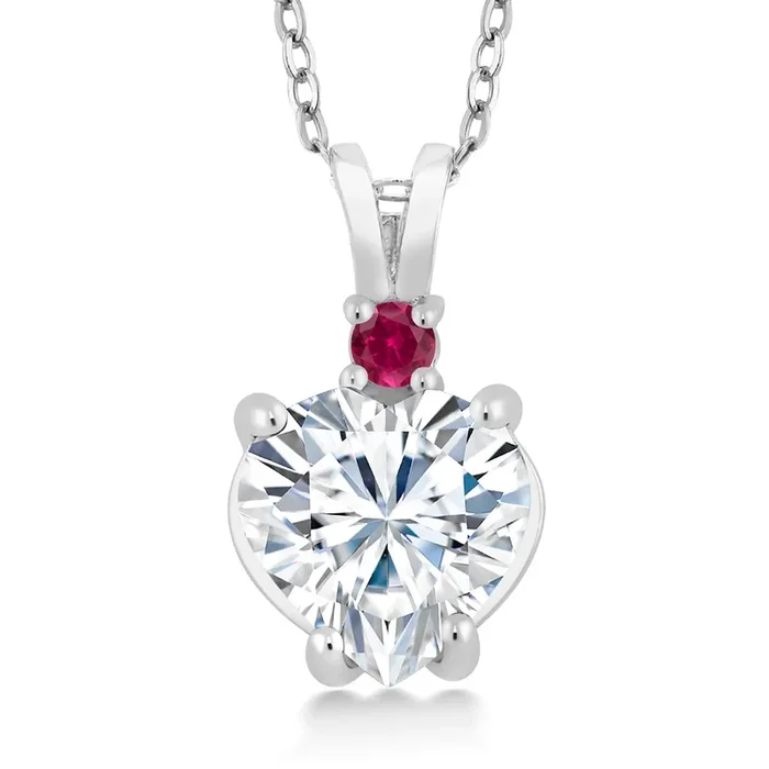 14K White Gold Purple IGI Certified Lab Grown Diamond and Created Ruby Heart Pendant Necklace For Women | Heart Shape 2 Ct | E-F Color | VS1-VS2 Clarity | with 18 Inch Chain
