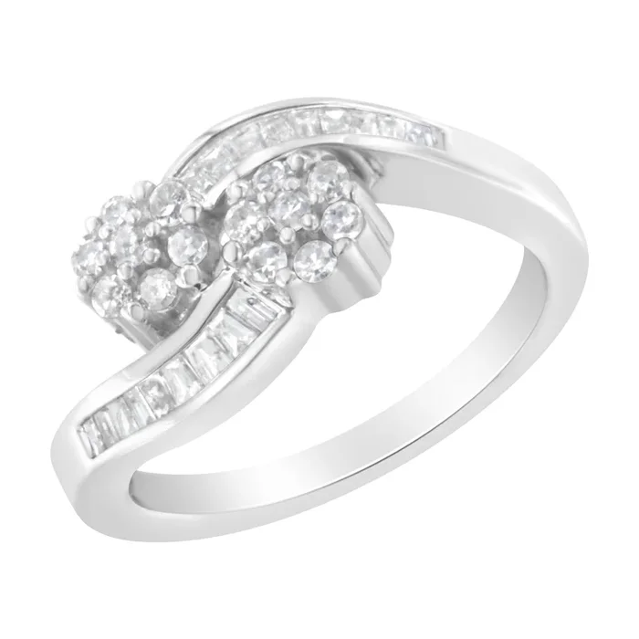 14K White Gold Round and Baguette Diamond Bypass Ring (1/2 cttw, H-I Color, I1-I2 Clarity)
