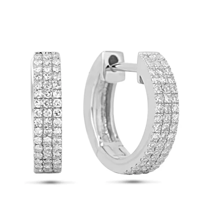 14K White Gold Round Diamond Huggie Earrings