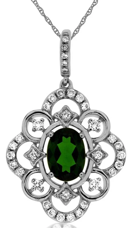 14K White Gold Russalite And Diamonds Flower Pendant