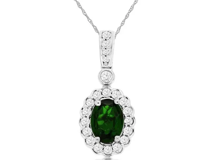 14K White Gold Russalite And Diamonds Halo Pendant