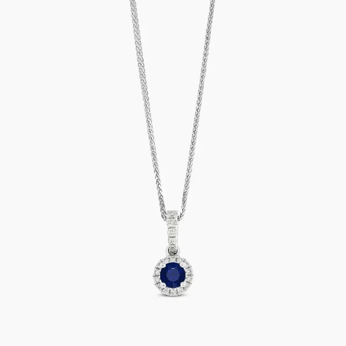 14K White Gold Sapphire and Diamond Necklace