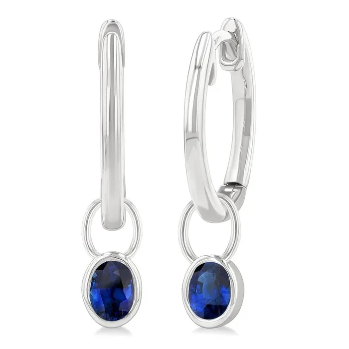 14K White Gold Sapphires Huggie Earrings