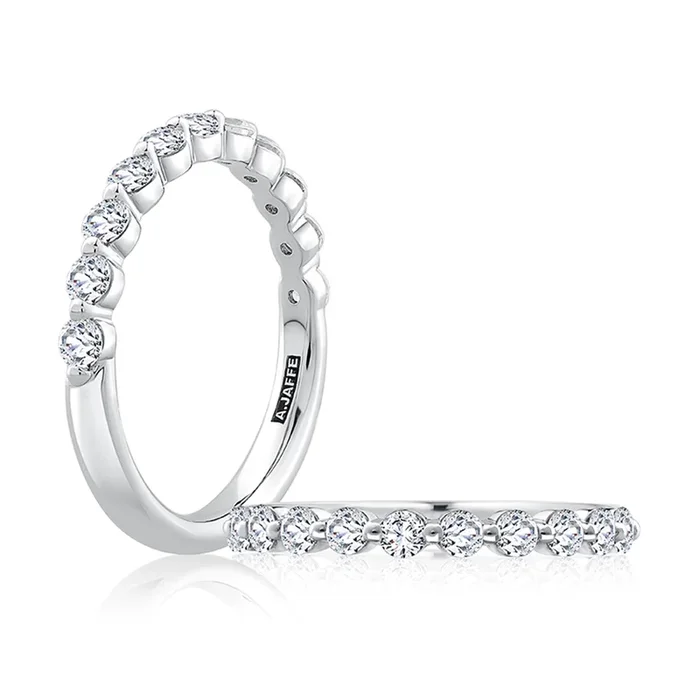 14K White Gold Single Prong Half Anniversary Natural Diamonds Band