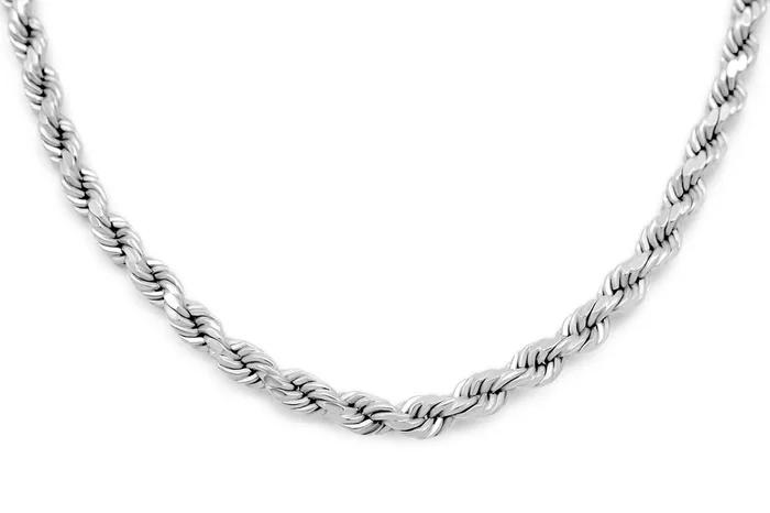 14K White Gold Solid Rope Chain 4mm