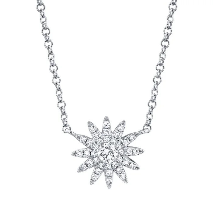 14k White Gold Starburst Diamond Pendant