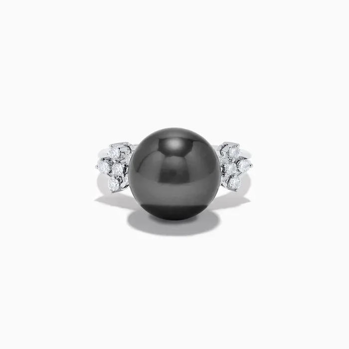 14K White Gold Tahitian Pearl and Diamond Ring