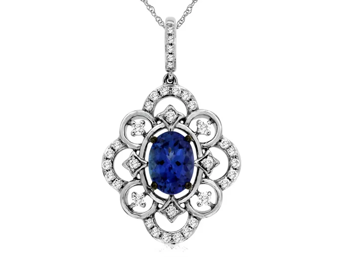 14K White Gold Tanzanite And Diamonds Flower Pendant