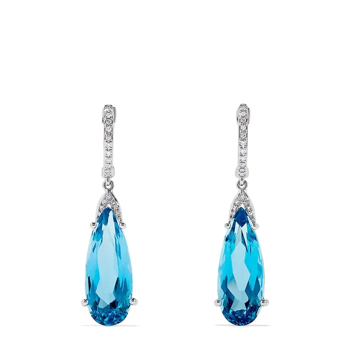 14K White Gold Topaz and Diamond Earrings, 18.21 TCW