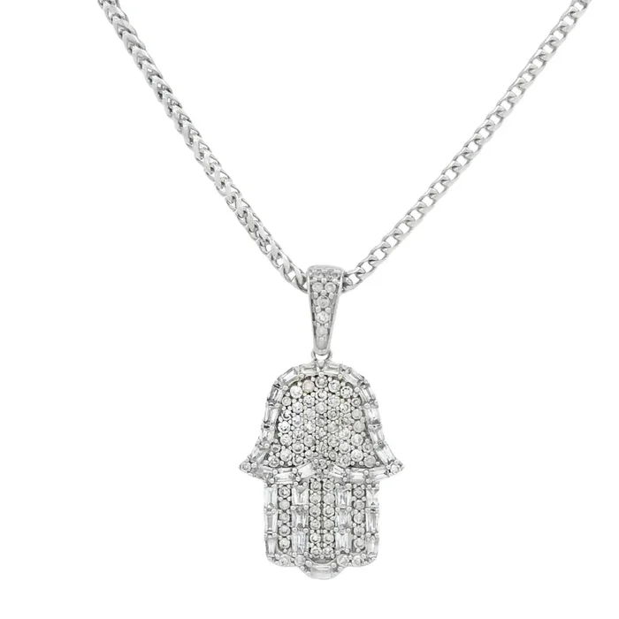 14K White Hamsa Diamond ? Pendant W/ Solid Franco Chain (22” Inches) JTJ™