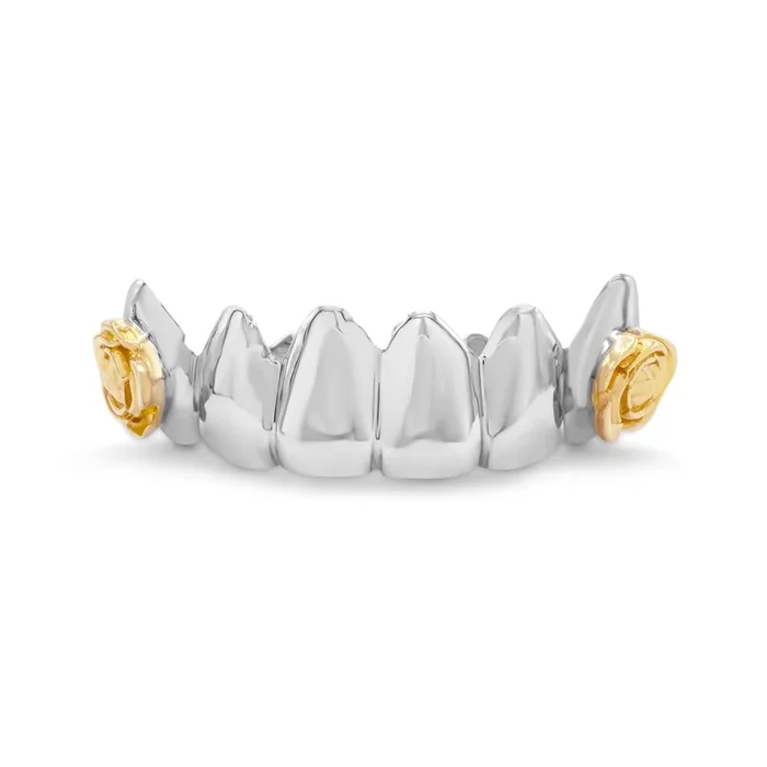 14K Yellow & White Gold Double Rose (Bottom) Grillz