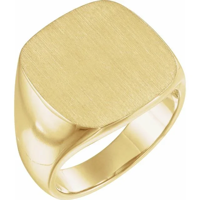 14K Yellow 18 mm Square Signet Ring with Brush Finished Top