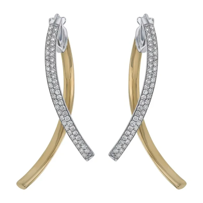 14K Yellow And White Drop Natural Diamonds Earrings