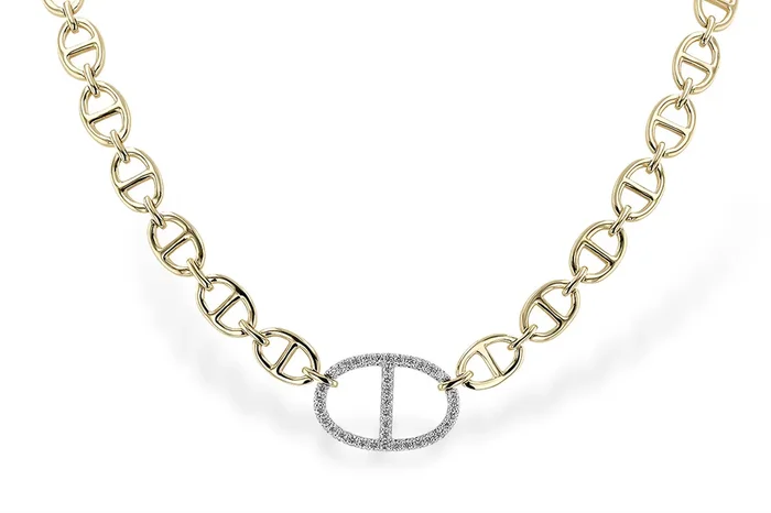 14K Yellow And White Gold Natural Diamonds Fancy Link Necklace
