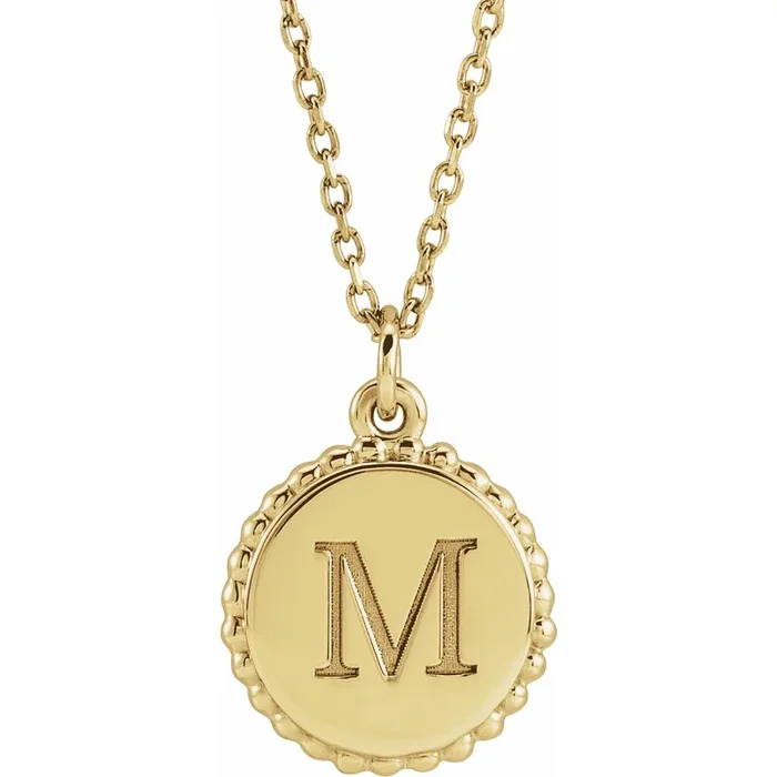 14K Yellow Engravable Beaded Disc 16-18″ Necklace