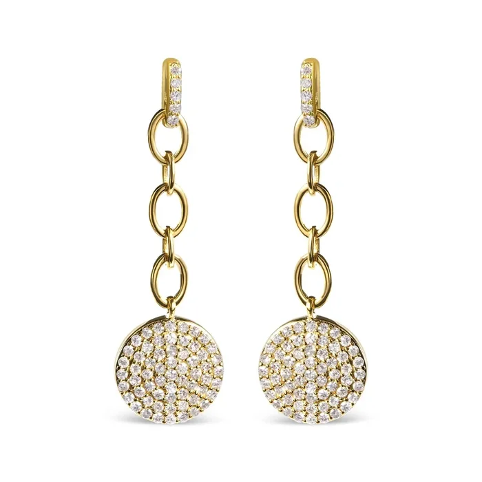 14K Yellow Gold 1.0 Cttw Diamond Chain Cluster Dangle Chain Earrings (I-J Color, I1-I2 Clarity)