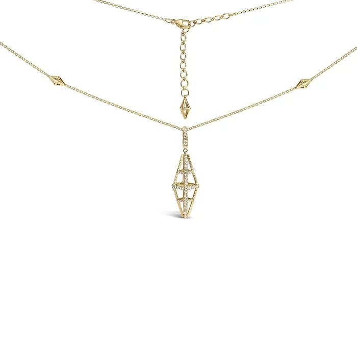 14K Yellow Gold 1.0 Cttw Diamond Studded Geometric Double Pyramid 18″ Pendant Necklace (G-H Color, SI1-SI2 Clarity)