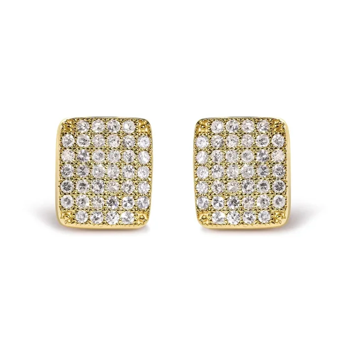 14K Yellow Gold 1/2 Cttw Diamond Square Shaped Composite Cluster Stud Earrings (I-J Color, I1-I2 Clarity)