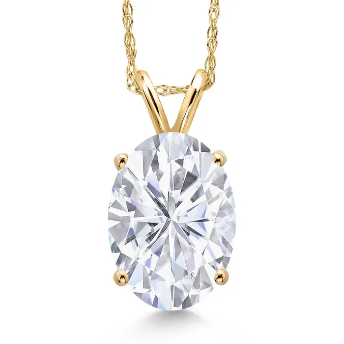 14K Yellow Gold 10X8MM Oval Gemstone Birthstone Pendant Necklace for Women | Gold Necklace For Women | With 18 Inch Rope Gold Chain | Fine Jewelry Gifts for Her Mom Wife