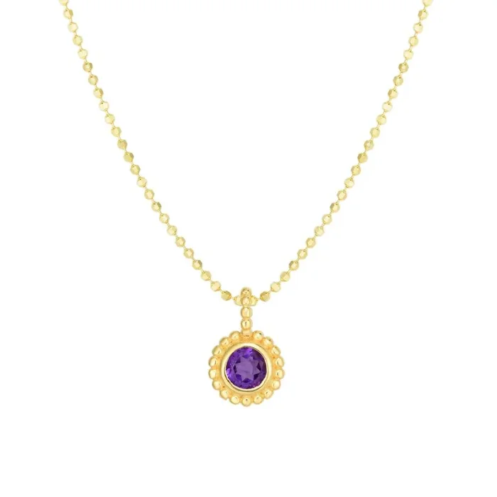 14k Yellow Gold 18″ Beaded Amethyst Pendant Necklace