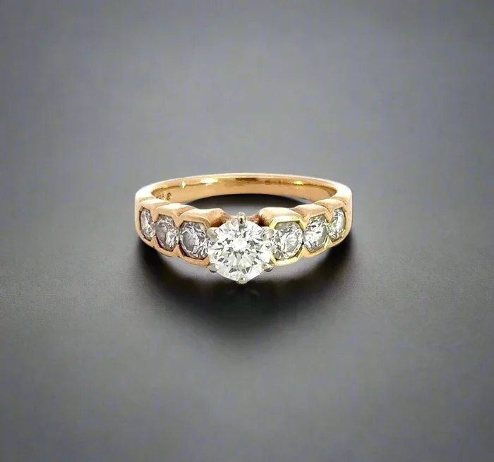14K Yellow Gold 1TCW Diamond 7-Stone Engagement Ring