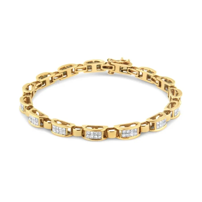 14K Yellow Gold 2 1/2 Cttw Princess-Cut Diamond Link Tennis Bracelet (H-I Color, SI2-I1 Clarity) – 7.25″