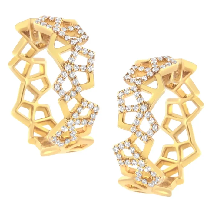 14K Yellow Gold 3/4 Cttw Diamond Honeycomb Hoop Earrings (G-H Color, SI1-SI2 Clarity) – 24MM