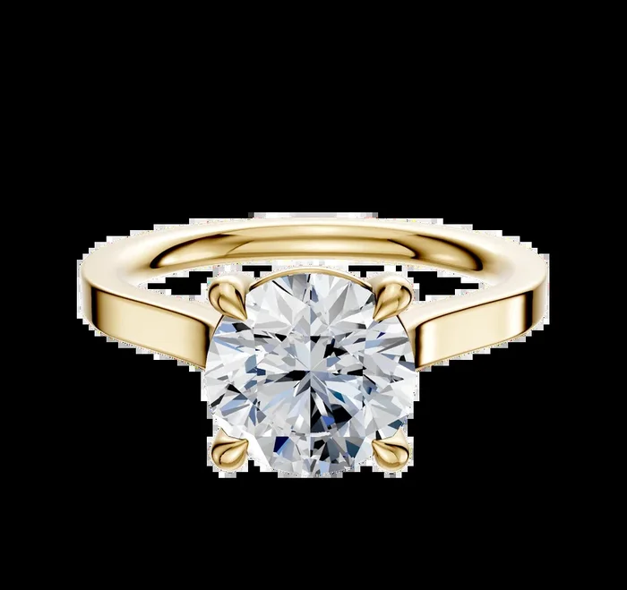 14K Yellow Gold 4 Prong Basket Cathedral Flat 2.0mm Engagement Ring