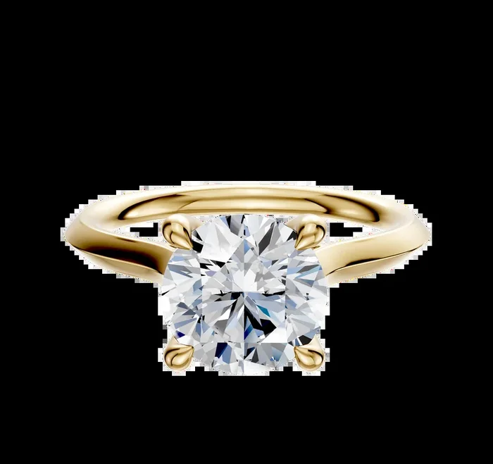 14K Yellow Gold 4 Prong Hidden Halo Cathedral Knife Edge 2.0mm Engagement Ring
