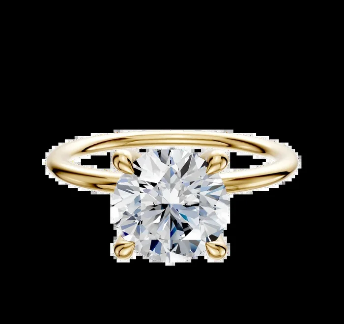 14K Yellow Gold 4 Prong Hidden Halo Classic Dome 1.5mm Engagement Ring
